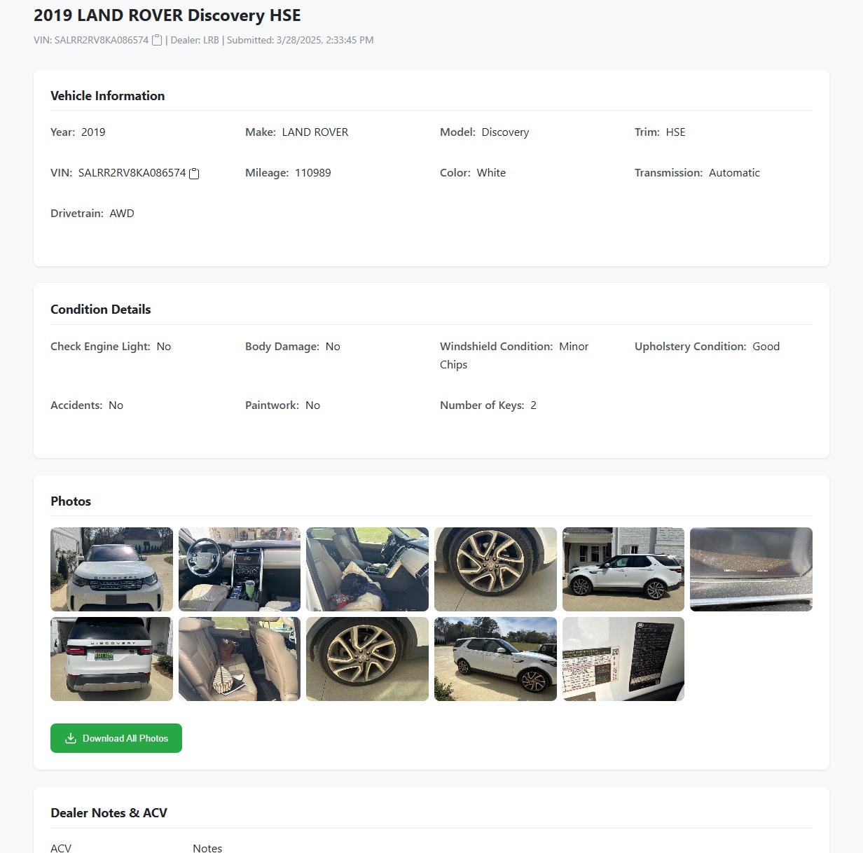 TradeUpload Dashboard Detail View