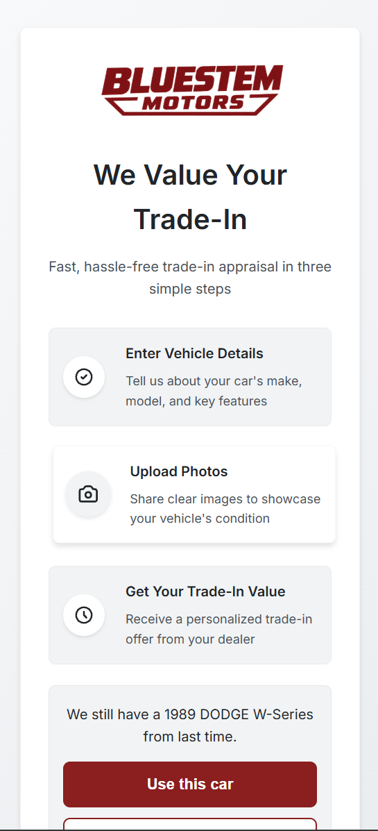 Hartwell Auto Group trade-in portal